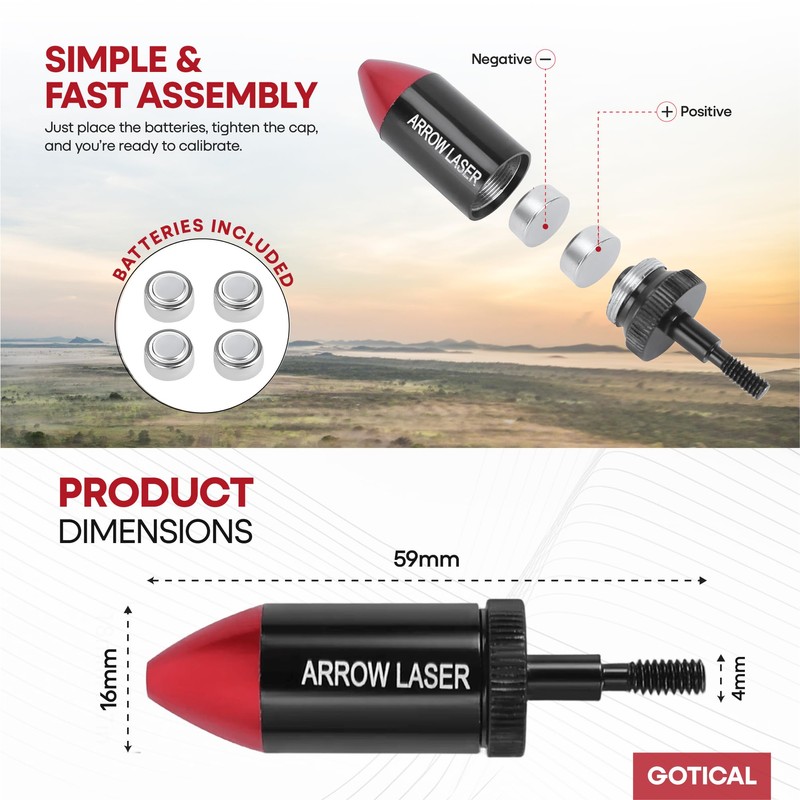 GOTICAL Arrow Laser Sight Tactical Archery Bore Sight Red Dot