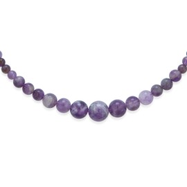 Bling Jewelry Elegant Simple Graduated Round Created Half Precious Gemstone Pearl Strand Necklace Jewellery for Women 16-18 Inch Stone 12 to 16 mm, Amethyst