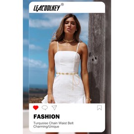 LEACOOLKEY Women Turquoise Concho Chain Waist Belt Gold Western Cowgirl Metal Chain Belt for Dress Adjustable