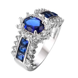 925 Sterling Silver Natural Sapphire Ring Oval Cubic Zirconia Promise Rings CZ Classical Eternity Engagement Wedding Band Ring for Women (US Code 10)