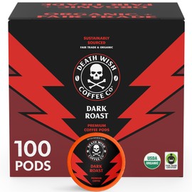 Death Wish Coffee - Single Serve Pods - Dark Roast Coffee Pods - Made with USDA Certified Organic Beans (Dark Roast, 100 Count (Pack of 1))