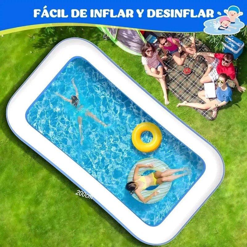 Alberca Hinchable Rectangular Grande de 2 Metros para Familia Azul