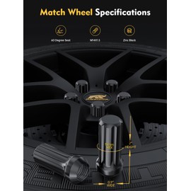 MIKKUPPA M14x1.5 Wheel Lug Nut - Replacement for Chevy Silverado 1500 2500, GMC, Ford, Ram, Aftermarket Wheel - 32pcs Black Closed End Lug Nuts with 1 Socket Key