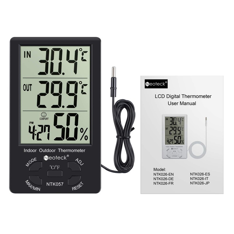 Neoteck Thermometer/Hygrometer, Accuracy ± 1 °C, Sensor, LCD Digital, Indoor