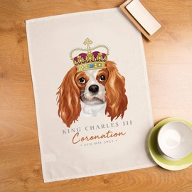 SMARTYPANTS Crowned Dog King Charles III Tea Towel - Royal Coronation His Majesty The King Crown Classic Celebration Commemorative Memorabilia Home Decor Kitchen Cloth (Natural)