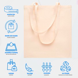 Cotton Bags, Shopping Bag, Canvas Fabric Bag, Jute Bag, Tote Bag, Canvas Fabric, Long Handle, 100% Cotton, Strong Bag, Washable, 140gsm 38 x 42 cm, B> Pack of 10