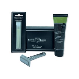 Edwin Jagger Boxed Gift Razor Shaving Set for Men - Classic Double-Edge Safety Razor | Shaving Cream | Styptic Pencil (Chrome DE89 Razor, Lime/Pom Shaving Cream, SP)