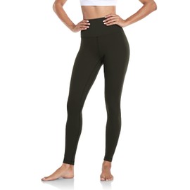 HeyNuts Workout Pro Full Length Yoga Leggings for Tall Women, Tummy Control Compression Athletic Yoga Pants 28'' Dark Olive L(12)