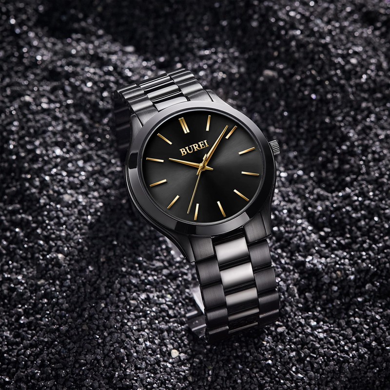 BUREI Watches Men Quartz Waterproof Analog Men Wrist Watch, Gold