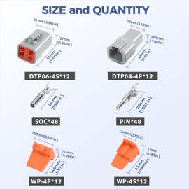 144 PCS Deutsch DTP Connector Kit 4 Pin Automotive Waterproof Connectors 12 sets with Size 12 Stamped Contacts Gauge 14-12 AWG Wire Size,25A