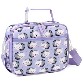 VASCHY Lunch Box Bag for Kids, Reusable Insulated Lunch Box Containers Coolers for Toddler Boys and Girls with Detachable Shoulder Strap for Daycare School Cats