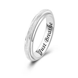 Teioa Spinner Fidget Rings Sterling Silver Anti Anxiety Rings Worry Relieving Boredom ADHD Autism Band Rings for Women Men（just breathe #7）