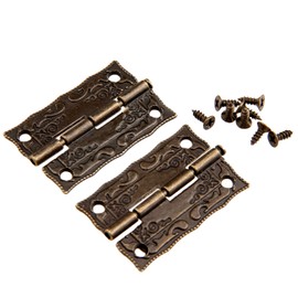 dophee 2Pcs Antique Bronze Small Hinges, Engraving Design Little Decorative Hinges for Wooden Box Cases Jewelry Boxes Dollhouse Gift Boxes Toy Box Chest Cabinets Bird Houses, 1.42"x0.91"