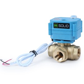 U.S. Solid 3 Way 1/2" Brass Motorized Ball Valve 9-24V AC/DC- Heavy Duty Multipurpose L Type Water Shutoff Valve - 3 Way Valve with Manual Function, Standard Port