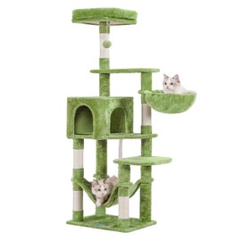 Hey-brother Cat Tree with Large Hammock, Multi-Level Cat Tower for Indoor Cats, Cat Condo with Sisal-Covered Scratching Posts and Top Perch, Green MPJ050GR