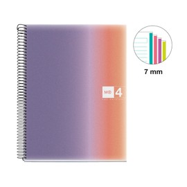 Miquelrius A4 Notebook Horizontal Ruled 7mm 120 Sheets 70gsm 4 Coloured Stripes Spiral Bound Polypropylene Cover 4 Holes Notebook A4 Aurora Provence
