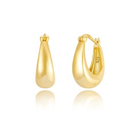 FASHGOOD 925 Sterling Silver Chunky Hoop Earrings for Women,14K Gold Plated Hoop Earrings,Hypoallergenic Chunky Huggie Earrings for Women Gold