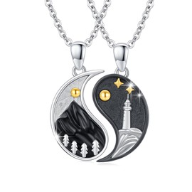 REDSUN Yin Yang Necklace Sterling Silver Sun Moon Chain Elephant Pendant for Couple BFF Chain 2 Pieces Jewellery Gifts for Women Men Couple Daughter, Sterling Silver