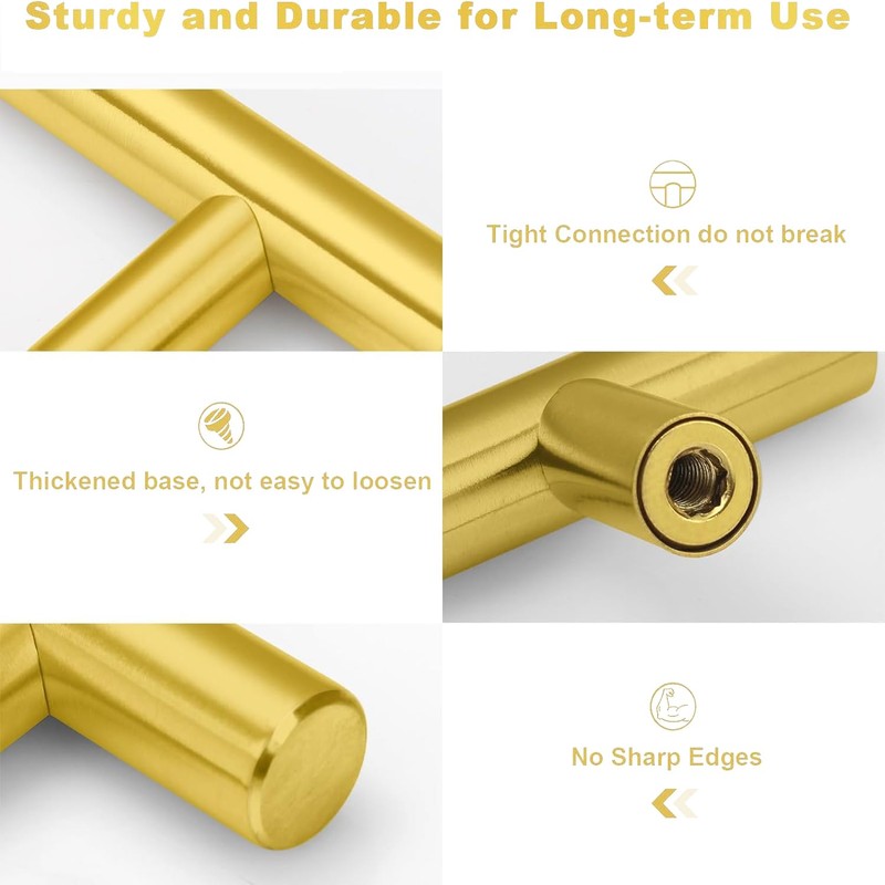 CCHONG 5 Pack Gold Stainless Steel Modern Cupboard Handles (150mm