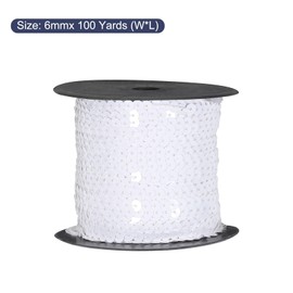 MECCANIXITY 100 Yards x 0.24 Inch Flat Sequin Strip Laser Sequins Fabric Paillette Spangle Sequins Trim for Crafts DIY Sequin Fringe Sewing White