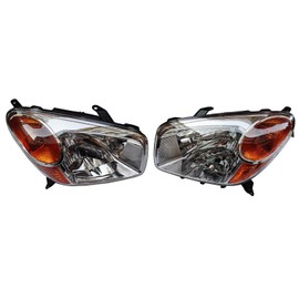 MuChaIOAK Halogen Headlight Assembly, Led Front Cover Replacement Car Head Light Set Left/Right Passenger Side Halogen Headlight Headlamp Assembly Replacement for Toyota Rav4 04-05