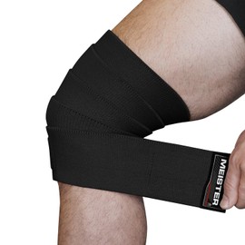 Meister Knee Wraps for Squats & Weightlifting - Heavy-Duty 72" Elastic Support - Black