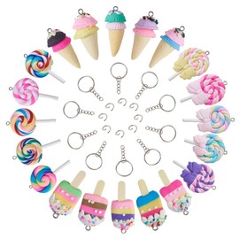 Cheriswelry 40pcs Candy Lollipop Polymer Clay Charm Sweet Ice Cream Dessert Charm Keychain Pendants for Phone Straps Key Bag Decor DIY Jewelry Making Kits