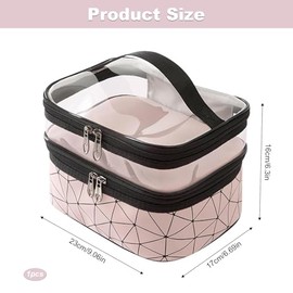 Large Capacity Double Layer Makeup Bag Portable Toiletry Bag with Compartment Travel Makeup Bag for Women Travel Essentials (Pink 23x17x16cm)