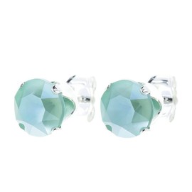 pewterhooter Women 925 Sterling Silver Crystal Stud Earrings (Mint green)