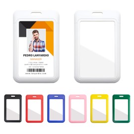 Lanyardio 1 Pack Sliding Vertical ID Badge Holder Hard White Plastic Card Case Protector Pouch with Sided Clear Window for Office School ID Credit Cards and Proximity Key Cards