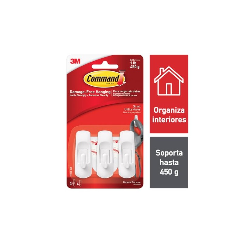 3M Command 17002-3ES 3 Ganchos Blancos Chicos