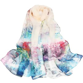 AliceLife Scarfs for Women Lightweight Print Floral Pattern Scarf Shawl Fashion Scarves Sunscreen Shawls (oil painting&Light Blue)