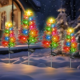 4 Pack Christmas Outdoor Decorations, Artificial Small Solar Christmas Tree Lights Outside, 2 Modes 40LED Solar Christmas Decorations Outside, Solar Christmas Lights Outdoor Waterproof Decorations