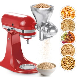 Grain Mill Attachment for Kitchen Aid Stand Mixer, All Metal Flour Mill Grinder with 12 Grind Levels for Home, Fit for Grinding Wheat, Oats, Millet, Buckwheat, Corn & More (Cleaning Brush Gifted)