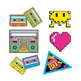 Fun Express - 80's Party Cutouts (6pc) for Party - Party Decor - Wall Decor - Cutouts - Party - 6 Pieces