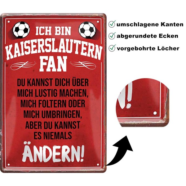 Tin Sign with German Text "Hier wohnt ein Kaiserslautern Fan/Official Kaiserslautern Fan/Ich Bin Kaiserslautern Fan Decorative Metal Sign Item Birthday or Christmas (Red (20 x 30))