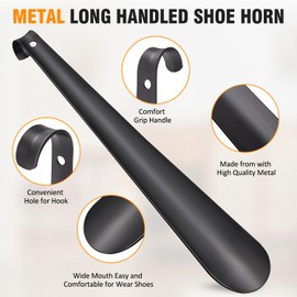 OIATAIO Premium Black Metal Shoe Horn Long Handle For Seniors, 16.5", 7.05Ounces, Thicker and tougher, Long Shoe Horns For Boots, or Extra Long ShoeHorn for Kids