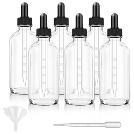 Bumobum 6 Pack, 4 oz Dropper Bottle with Measured, Clear Glass Eye Dropper Bottle for Essential Oils with Funnel, Labels & Pipette(Unbreakable Plastic Measured)