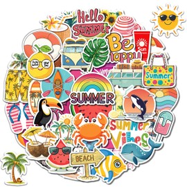 100 Pcs Summer Stickers for Kids Teens Girls Boys, Hawaiian Beach Stickers for Water Bottle Laptop, Waterproof, Cute Summer Party Favors & Decorations