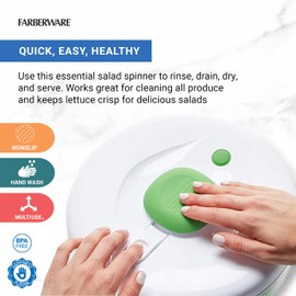 Farberware Easy to use pro Pump Spinner with Bowl, Colander and Built in draining System for Fresh, Crisp, Clean Salad and Produce, 6.6 quart, Green