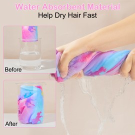 Basumee Microfiber Hair Towel Wrap for Kids 2 Pack Rapid Drying Hair Towel with Button Hair Turbans for Wet Hair Wraps Head Towel Wrap for Women and Girls, Colorful Unicorn