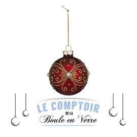 FEERIC LIGHTS & CHRISTMAS - Glass Christmas Bauble 70 mm Baroque Glitter - Bordeaux