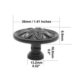 binifiMux 6-Pack Black Vintage Flower Cabinet Drawer Pulls Knobs, Flower Embossing, Dresser Handles, Single Hole