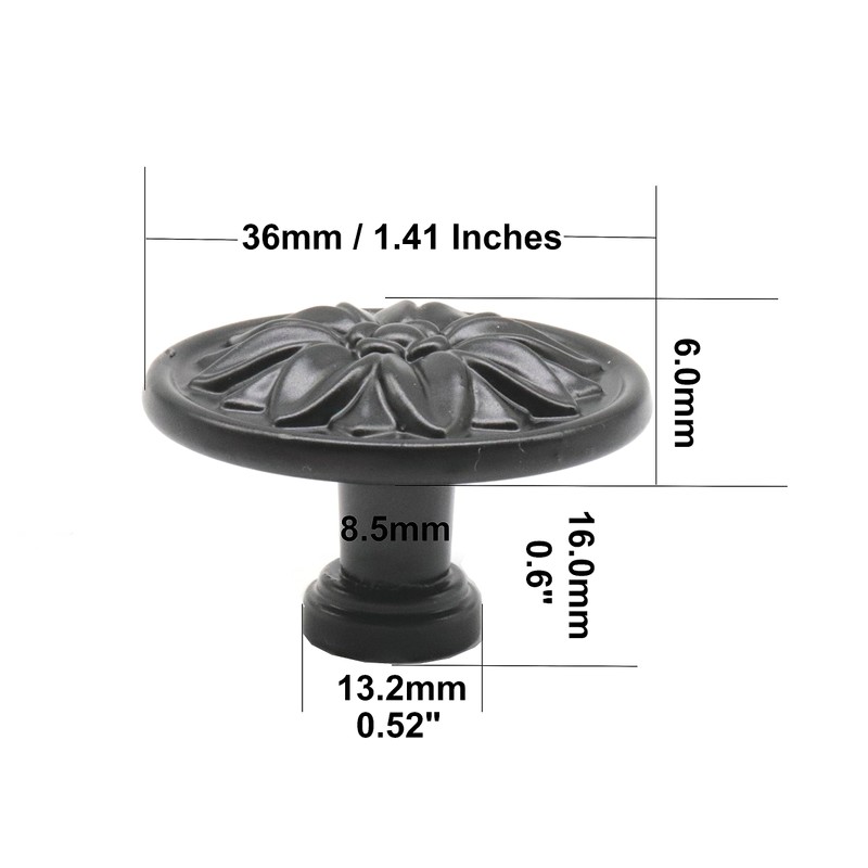 binifiMux 6-Pack Black Vintage Flower Cabinet Drawer Pulls Knobs, Flower
