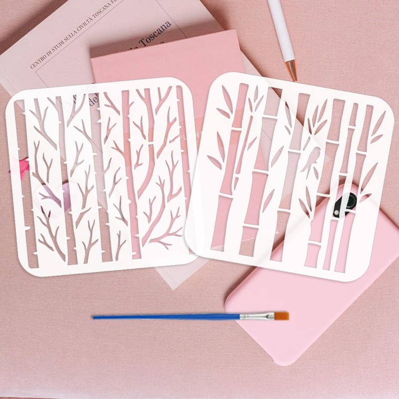 FINGERINSPIRE 6PCS Tree Trunk Stencils for Painting with Brush 5.9x5.9inch