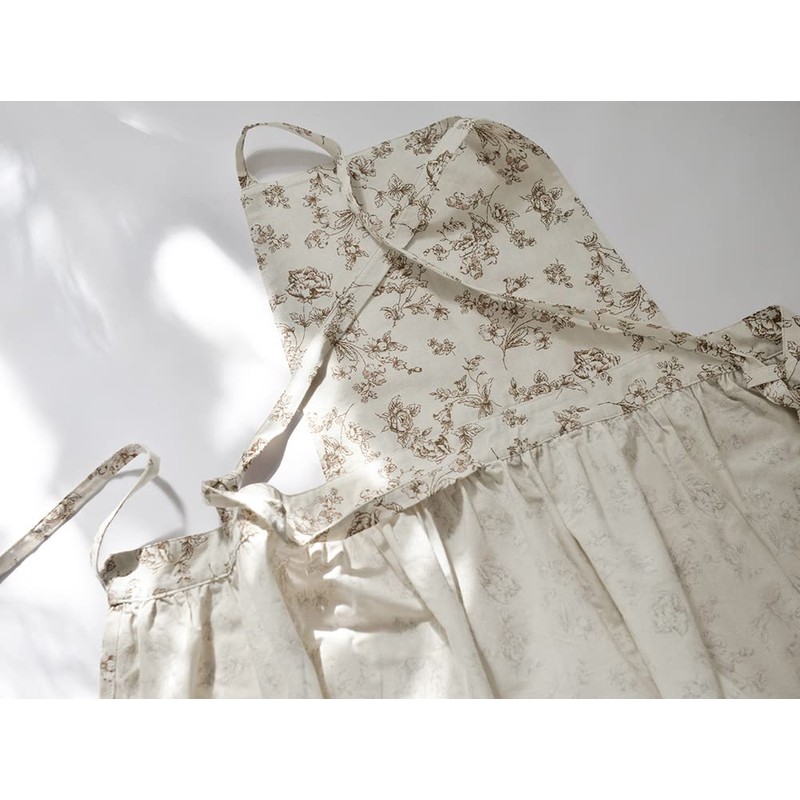 LeafIn Women's Floral Apron, One-Piece Type, Cotton, Waterproof, With Pockets,