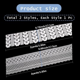 CABODYALS 6 7/8 Inch White Crochet Lace Ribbon Wide Embroidered Flower Roll Appliques Trim Vintage Eyelet Floral Pattern Fibre Applique Trimming for Sewing Making Crafts Cloth Dress Wedding Diy Supply