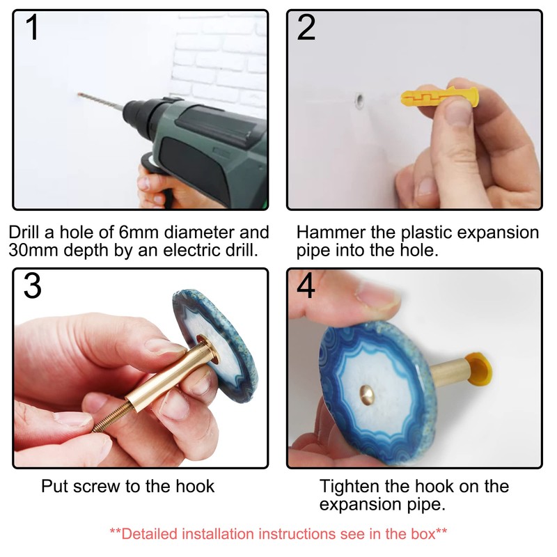 4 Pcs Unique Agate Blue Coat Hooks - Wall Mounted