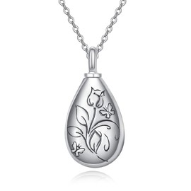 TANGPOET Ash Necklace Urn Necklace for Ashes Flower Butterfly Urn Necklace 925 Sterling Silver Memorial Cremation Jewellery Keepsake Necklace for Women, Sterling Silver