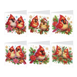 JISHSHAY 6 PCS Diamond Art Greeting Cards Diamond Painting Birthday Cards with Envelopes Gem Art Gem Painting with Special Drills,for Thanksgiving Birthday Anniversary Valentine Festival,Bird Cardinal